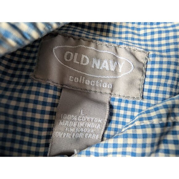 Old Navy Collection Blue & White Checkered Long Sleeve Shirt L 100% Cotton - Picture 5 of 7